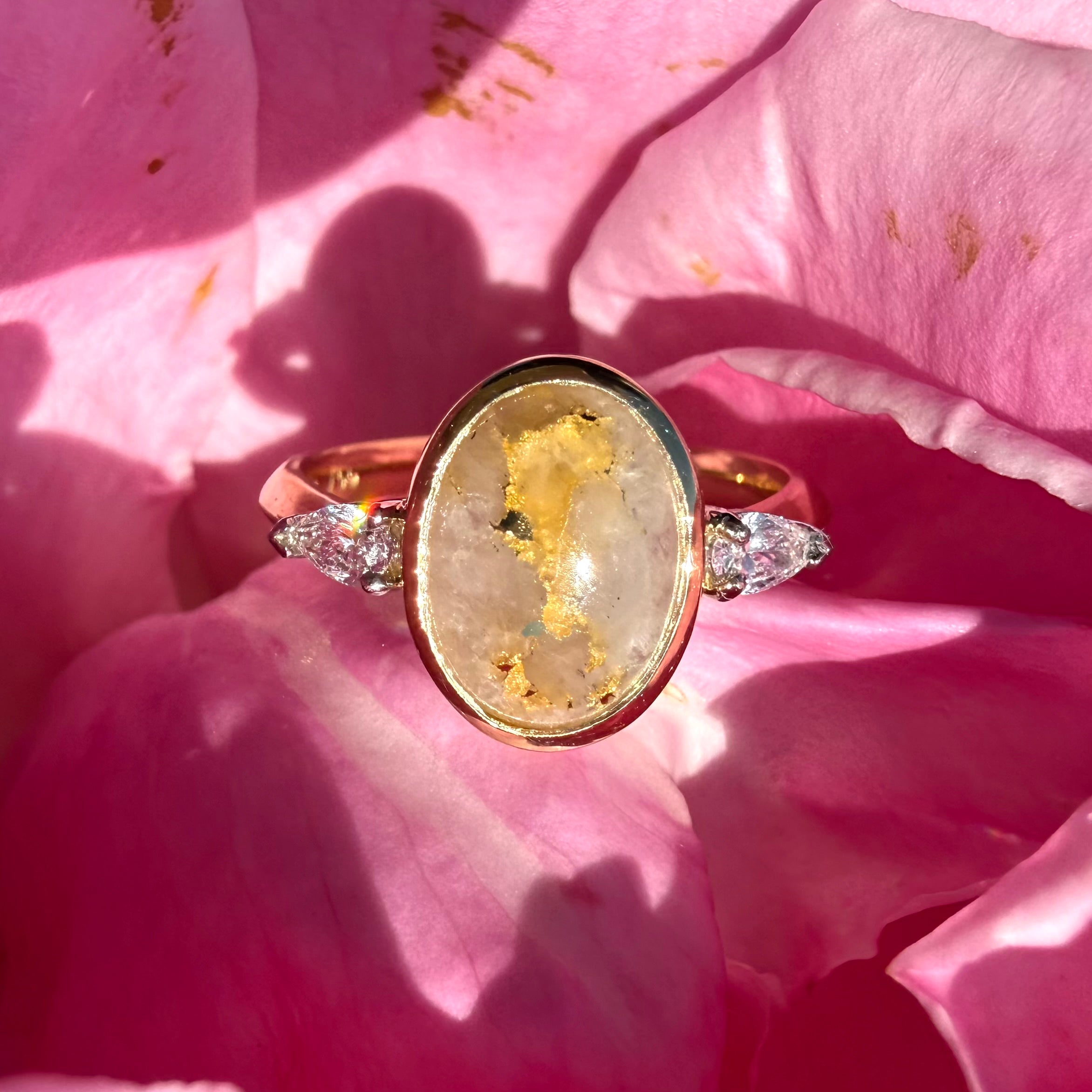 Gold Quartz Diamond Ring
