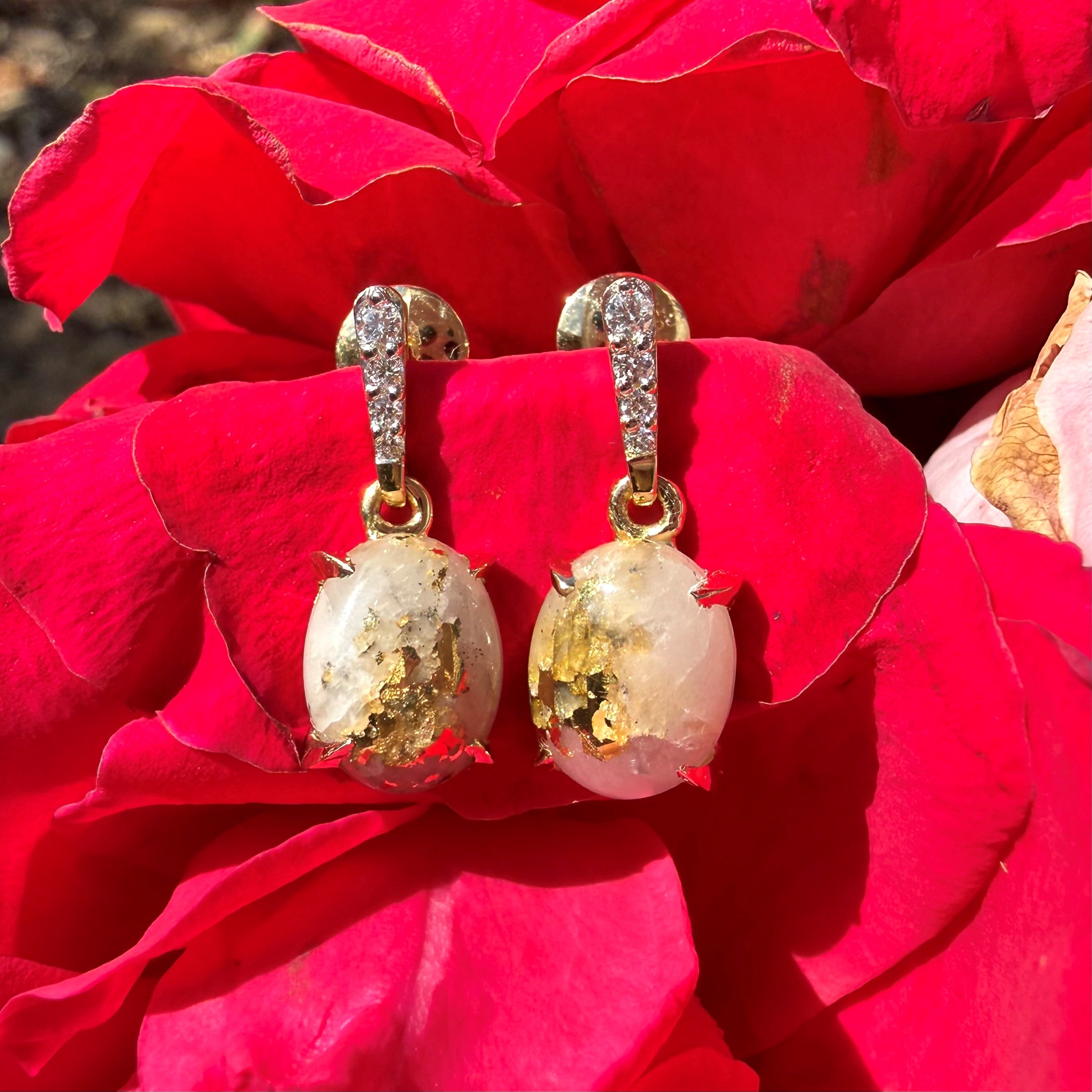 Oval Gold Quartz Diamond Earrings