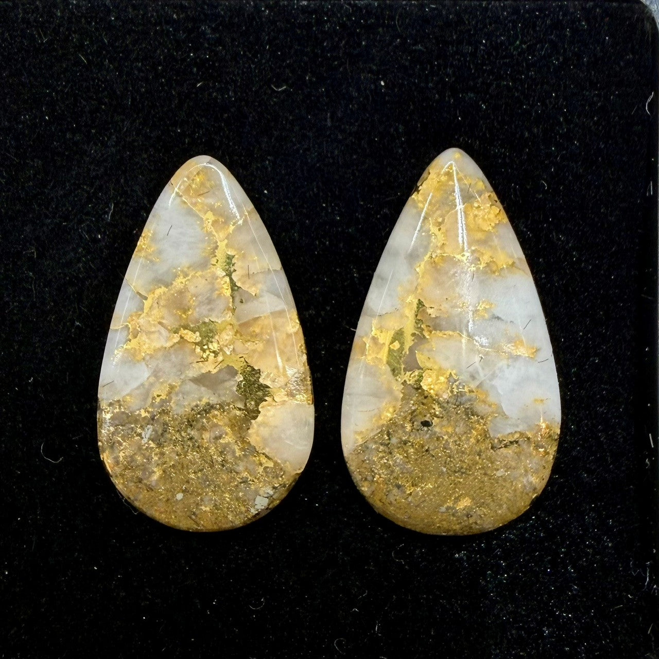 12.1ct Pair of Pear Cut Gold Vein Quartz