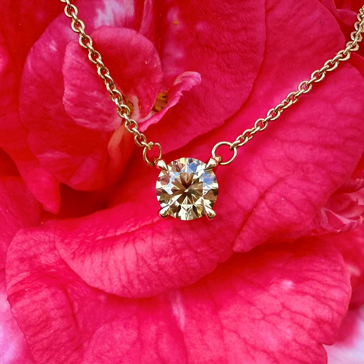 Claw Set Champagne Round Diamond Necklace