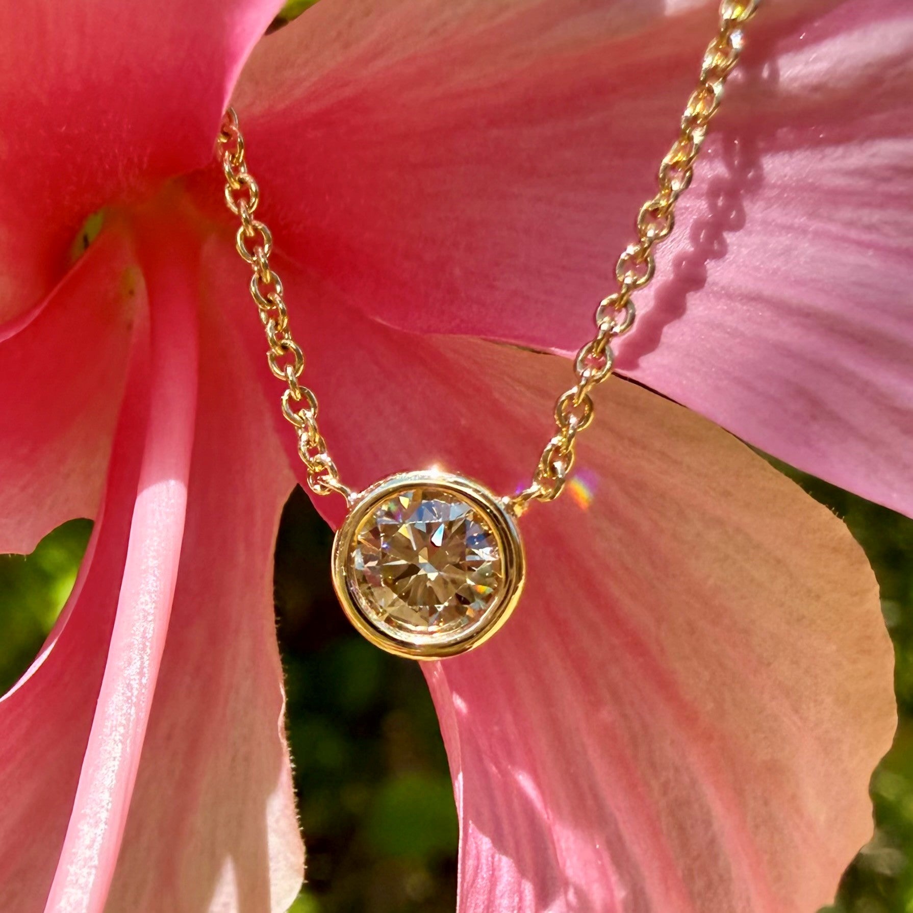 Bezel Set Champagne Round Diamond Necklace