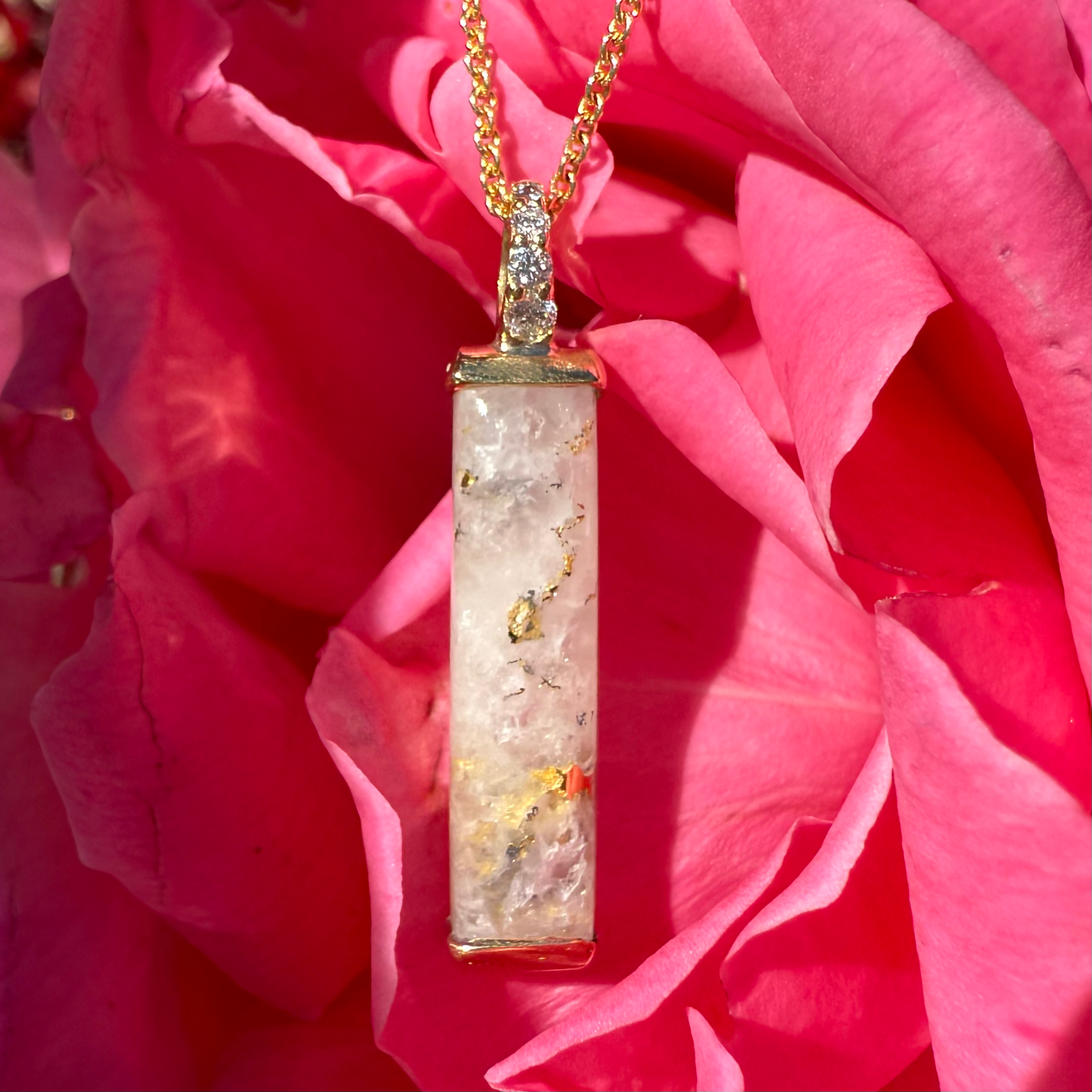 Rectangle 'Mini' Gold Quartz Diamond Pendant