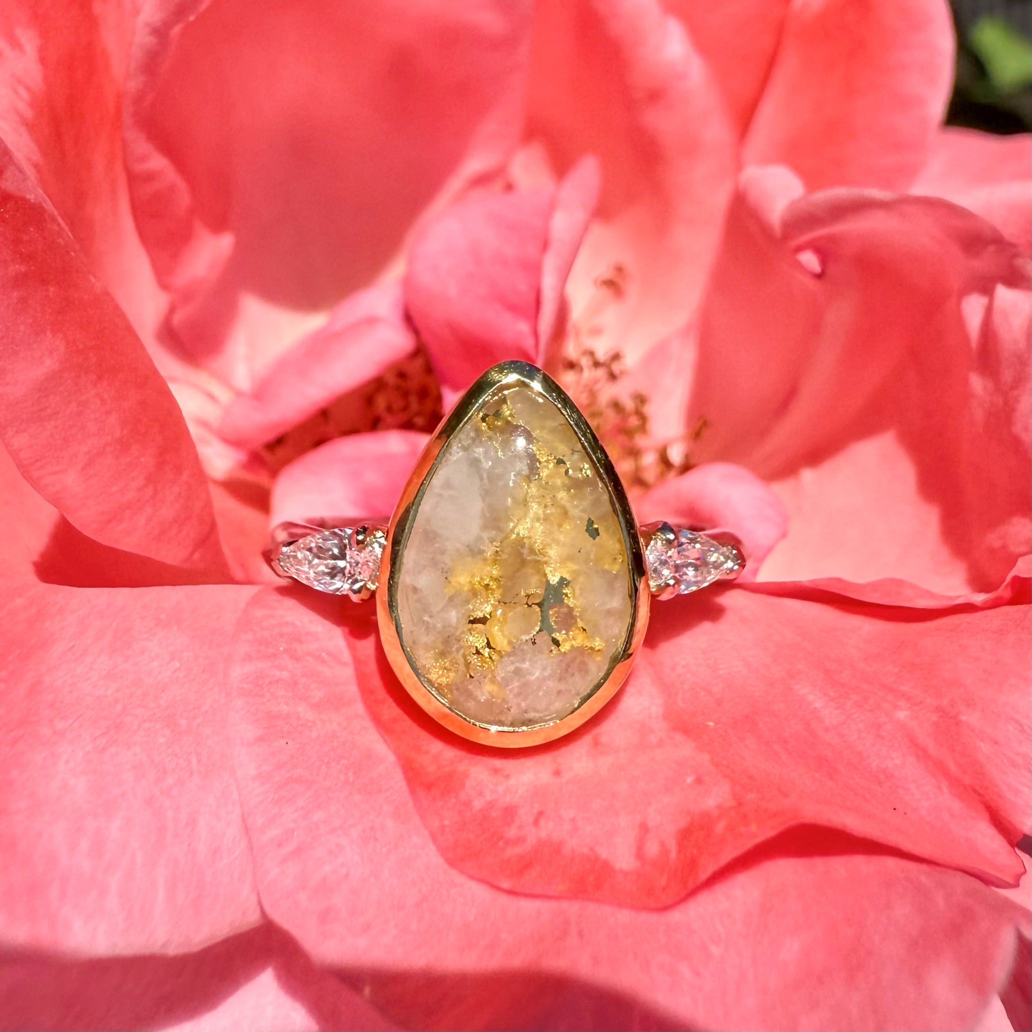 Pear Gold Quartz & Diamond Ring