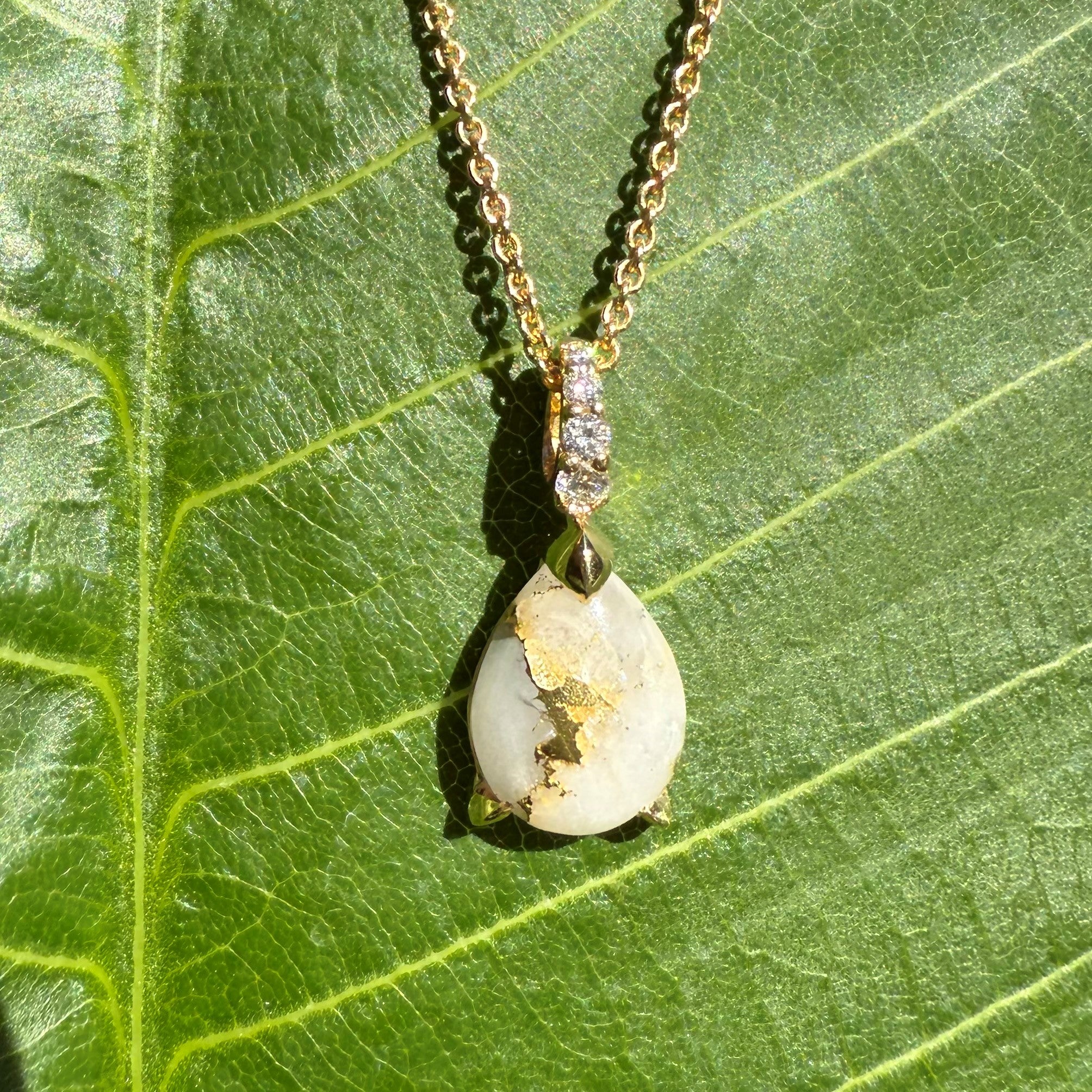 Pear 'Mini' Gold Quartz Diamond Pendant