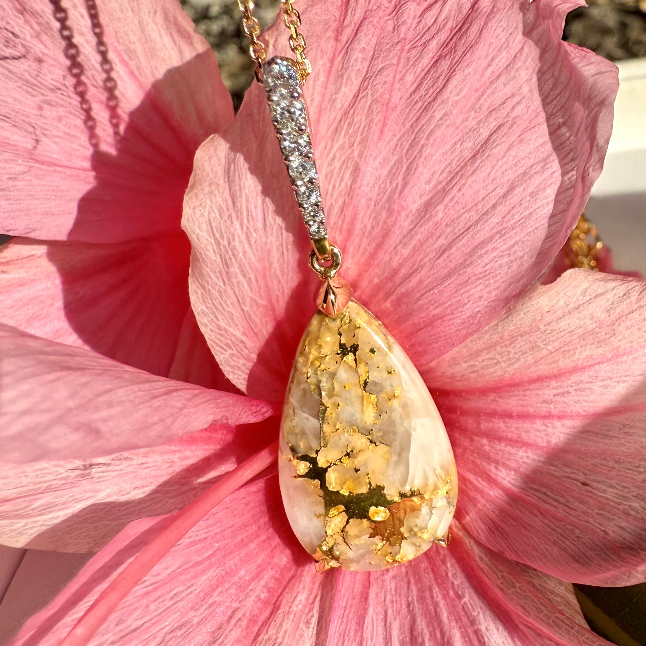 Pear Gold Quartz Diamond Pendant
