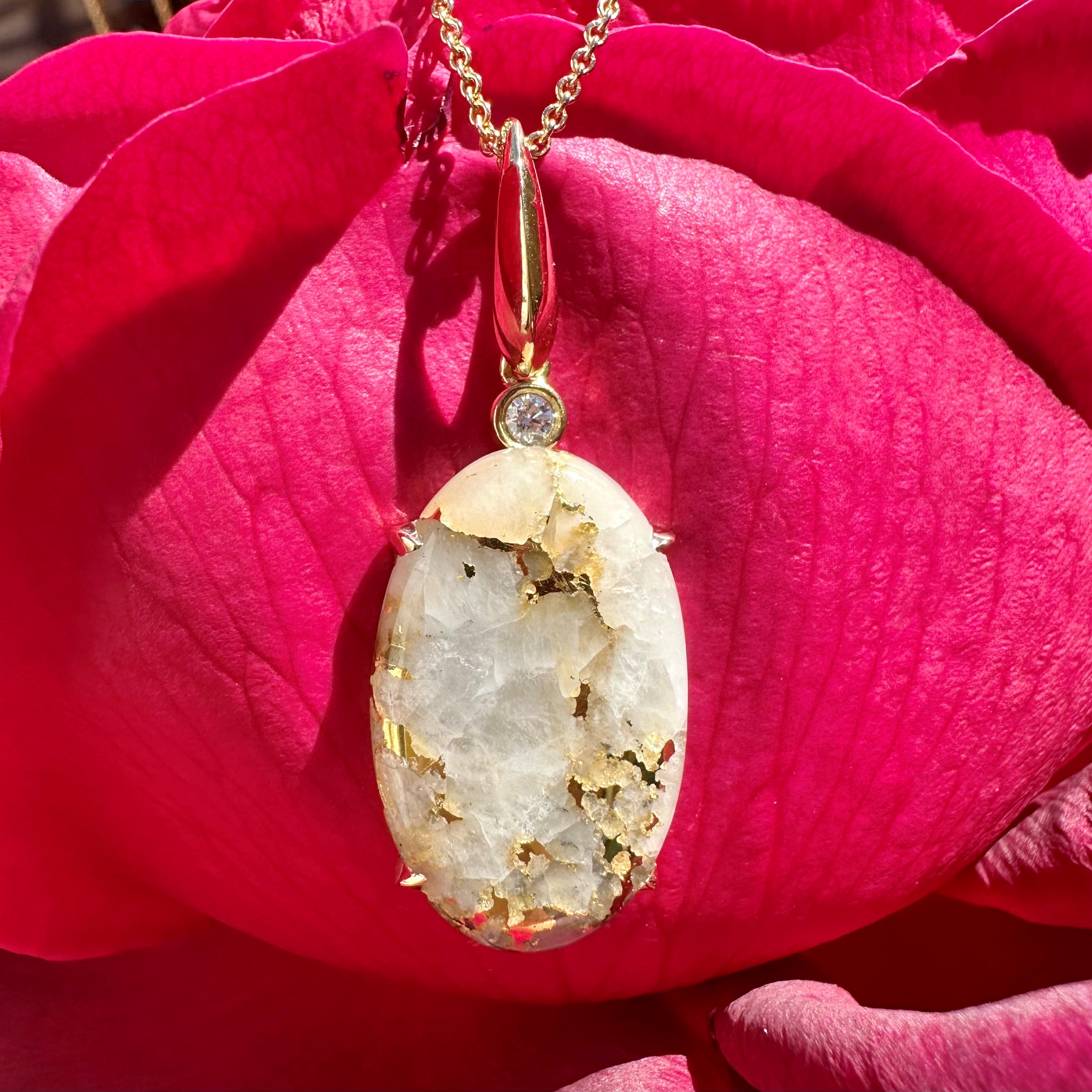 Oval Gold Quartz Diamond Pendant