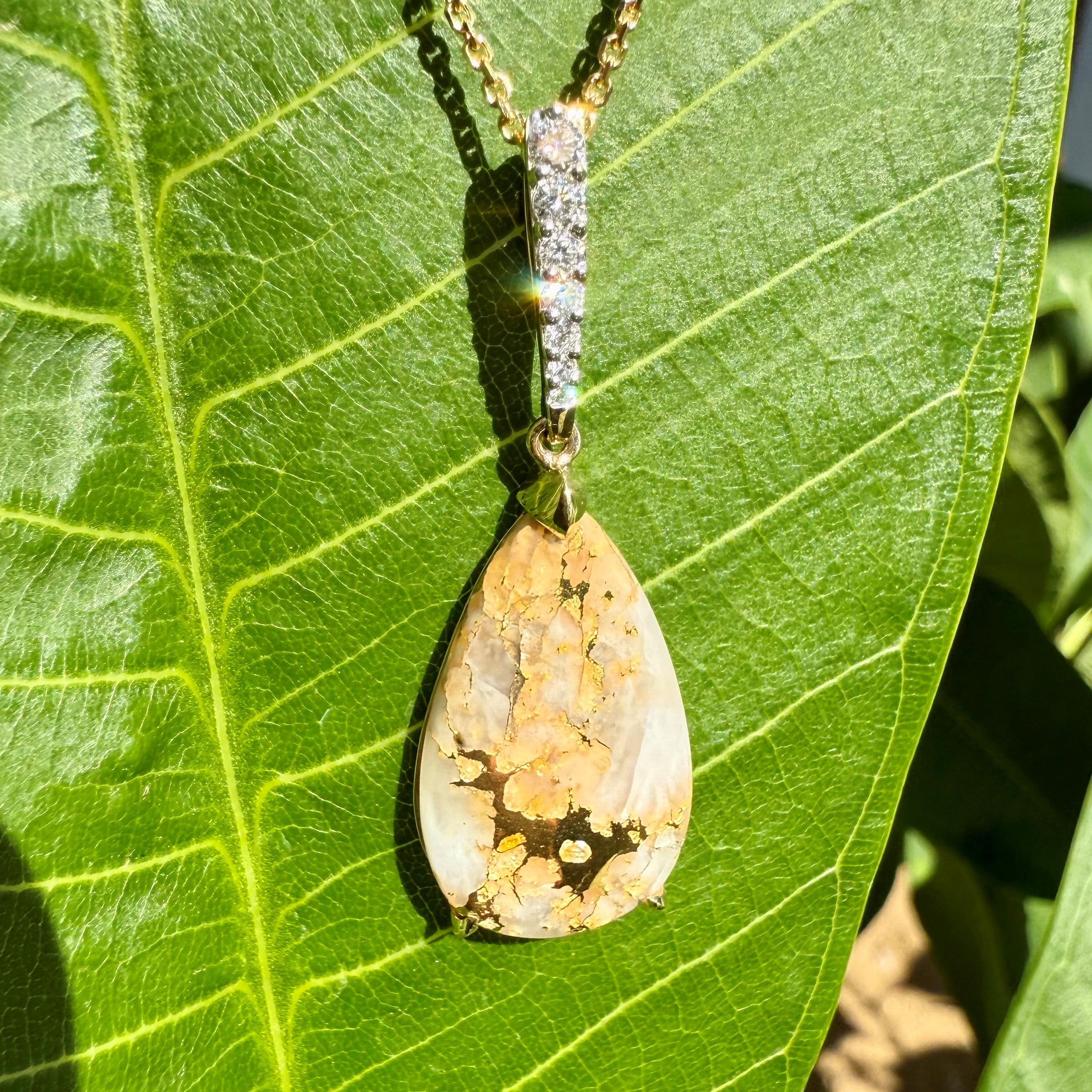 Pear Gold Quartz Diamond Pendant