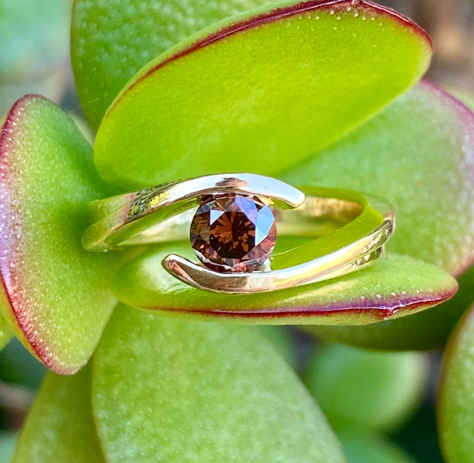 Diamond Wave Ring with Cognac Diamond