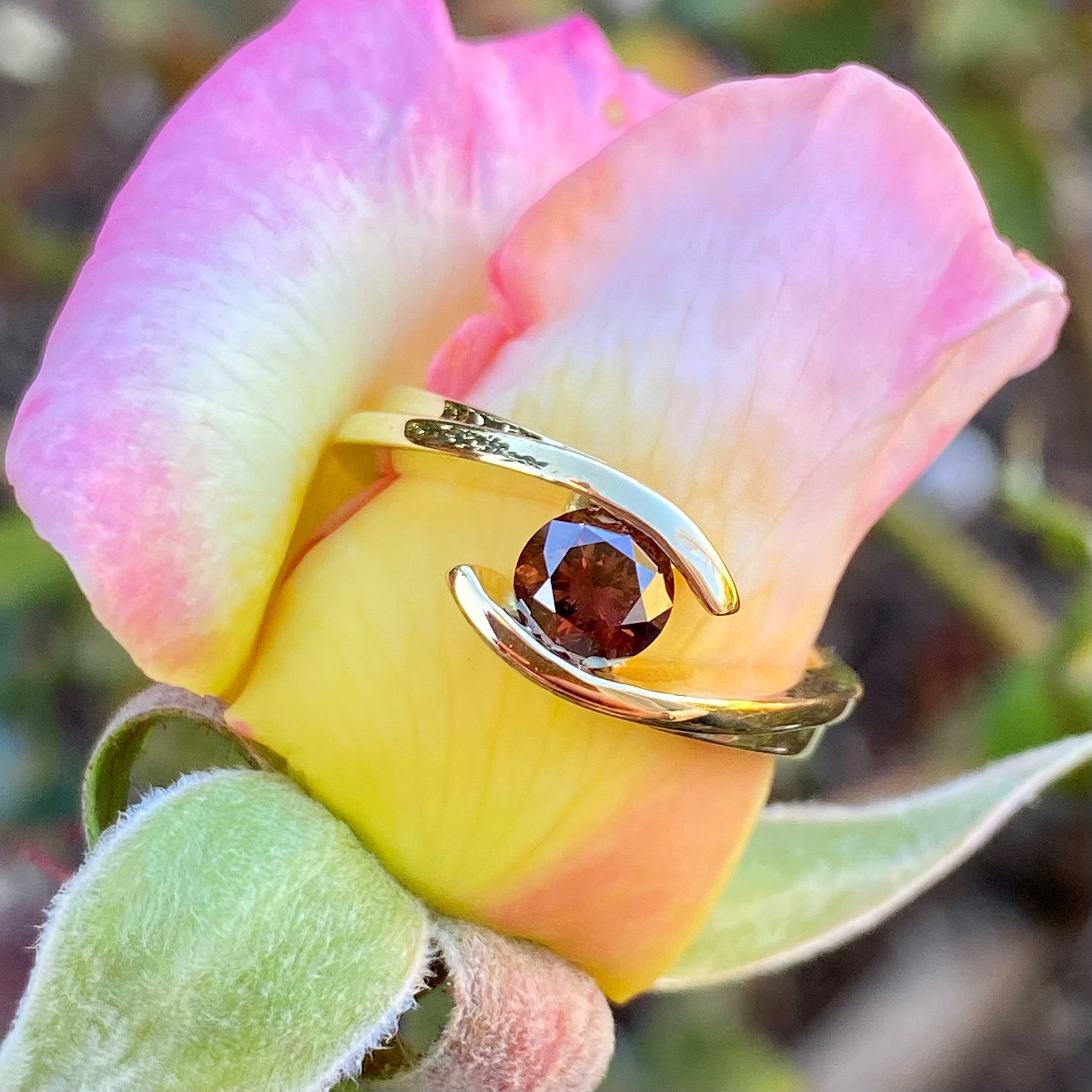 Diamond Wave Ring with Cognac Diamond