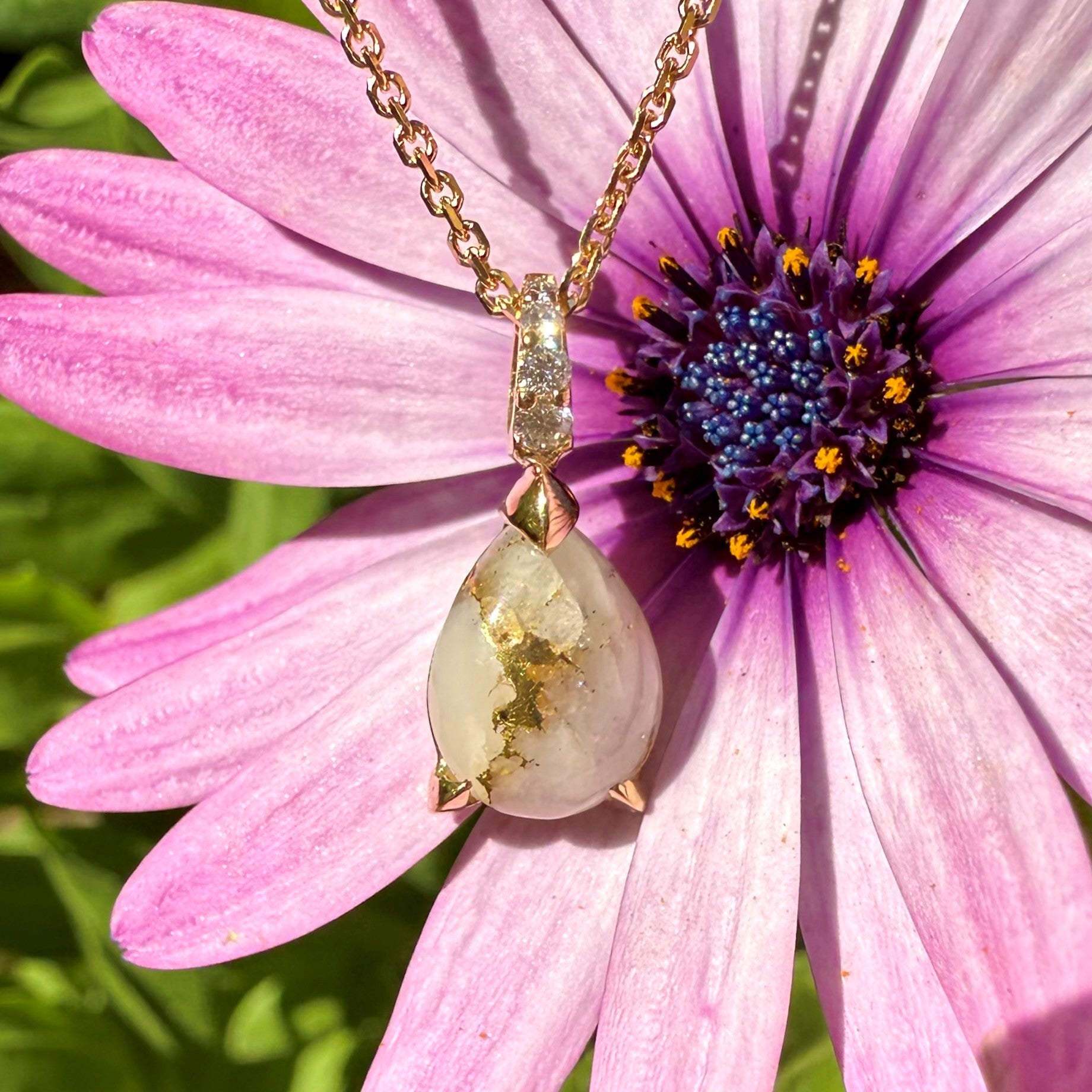 Pear 'Mini' Gold Quartz Diamond Pendant