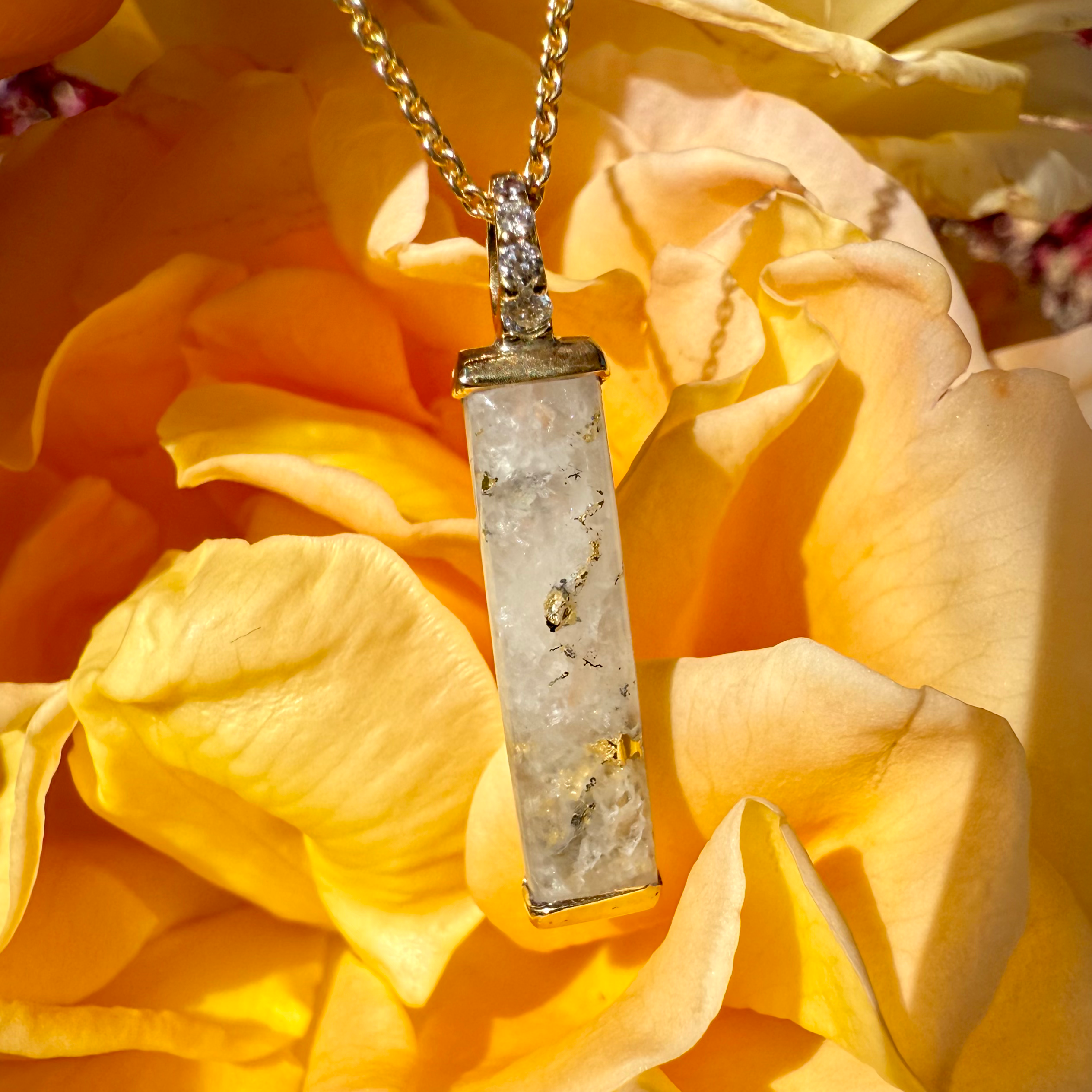 Rectangle 'Mini' Gold Quartz Diamond Pendant